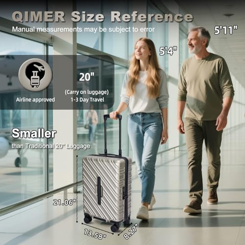 QIMER 20 Inch Carry On Luggage Airline Approved with Spinner Wheels, 100% PC Hard Shell Carry On Suitcase with TSA Lock, Smooth Rolling Wheels, Lightweight Travel for Men and Women Gold Slightly Small