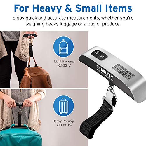 Etekcity Luggage Scale, Travel Essentials, Digital Weight Scales for Travel Accessories, Portable Handheld Scale with Temperature Sensor, Rubber Paint, 110 Pounds, Battery Included,2Pack