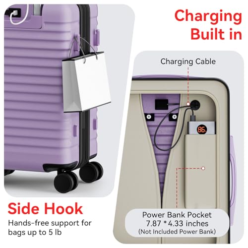 B waygga Carry On Luggage, Expandable PC HardShell Suitcase, Lilac, 20 in