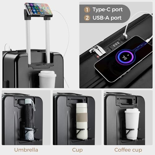 CASELLY Carry on Luggage Top opening Suitcases, Expandable with Cup Holder and USB Charging Port,Lightweight with Front Pocket Rolling Suitcases with Spinner Wheels