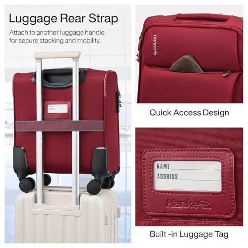 Hanke 16 Inch Underseat Carry On Luggage with Spinner Wheels Airline Approved, Small Rolling Suitcase Softside Underseater Lightweight TSA Travel Roller Suitcase Carry-On Bag(Burgundy)
