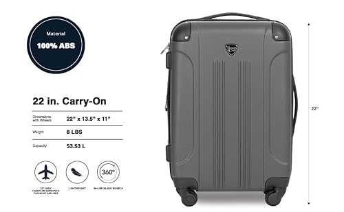Travelers Club Chicago Hardside Expandable Spinner Luggage, Charcoal, 20"(22in with wheels) Carry-On
