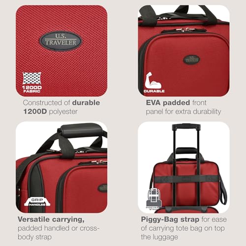 U.S. Traveler Rio 14" Travel Tote Bag, Lightweight 1200D Carry-On Bag for Women & Men, Red