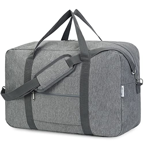 Narwey Foldable Carry on Luggage 22x14x9 Airline Approved Duffle Bag for Travel Packable Duffel Bag for Traveling Airplane for Women and Men 40L (Grey (With Shoulder Strap))
