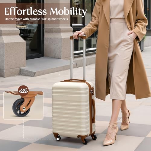 Coolife 3 Piece Luggage Set Carry On Suitcase with Hardside Durable TSA Lock Spinner Wheels (Apricot White, DB/TB/20)