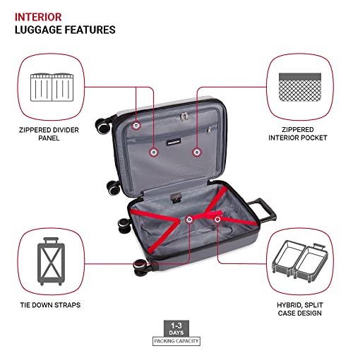 SwissGear Duet Expandable Luggage, Hard Shell Carry-On Luggage with Spinner Wheels