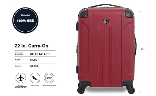 Travelers Club Chicago Hardside Expandable Spinner Luggage, Rhubarb, 22" Carry-On