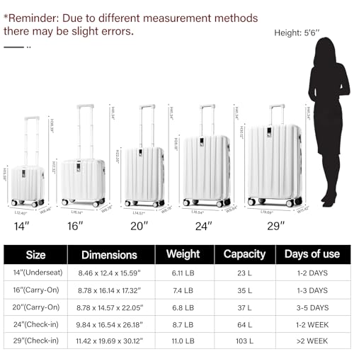 Hanke 20 Inch Carry on Luggage 22x14x9 Airline Approved Lightweight PC Hard Shell Suitcase with Spinner Wheels Rolling Travel Bag Christmas Birthday Gifts (Ivory White)