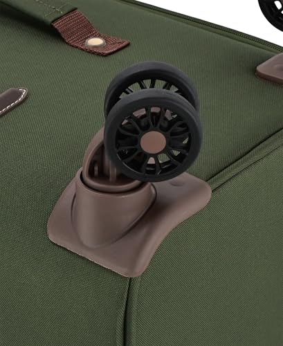 London Fog Nottingham 20 Inch Expandable Spinner Carry on Softside Suitcase, Olive Chestnut