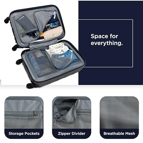 Ben Sherman Nottingham Lightweight Hardside 4-Wheel Spinner Travel Luggage, Charcoal, 20-Inch Carry On