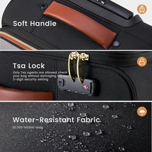 LOVEVOOK Carry on Luggage 22x14x9 Airline Approved, Waterproof Carry on Suitcase with 3 Pouches,Lightweight Softside Underseat Travel Luggage with 360° Spinner Wheels,TSA Lock for Travel Business