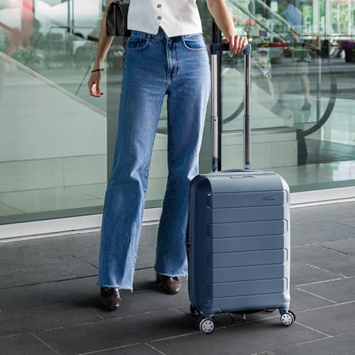Traveler's Choice Pagosa Hardshell Expandable Luggage with Spinner Wheels, Slate Blue, 22-Inch Carry-on
