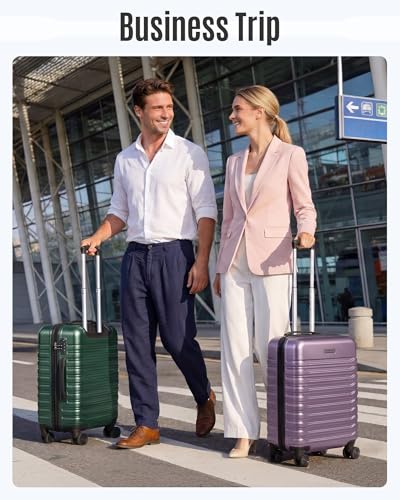 LIGHT FLIGHT Expandable Carry On Luggage 22x14x9 Airline Approved with Double Spinner Wheels, 20 Inch Lightweight Hard Shell Rolling Suitcases with TSA Lock, Pine Green