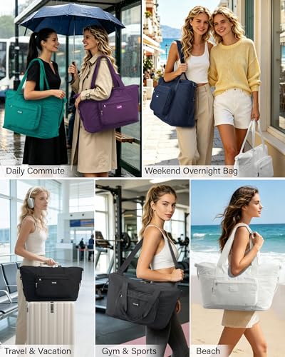 Hanke 40L Foldable Travel Tote Bags for Women Men, Expandable Weekender Bag with 11 Pockets, Wet Dry Separation, Laptop Compartment, Carry On Luggage Bag for Travel Gym Beach Daily Use(Grey)