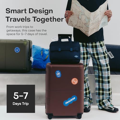 July Carry On with CaseSafe - 20" Built in Tracking, Airline Approved Carry On Luggage with Wheels, Travel Suitcase for Men & Women - Polycarbonate Shell, USB Ports & Ejectable Battery - Dark Brown