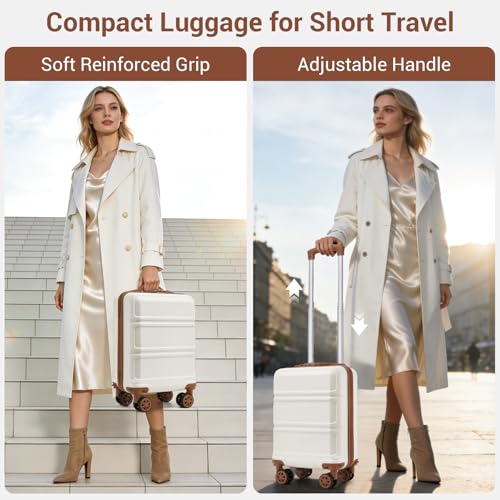 Kono 15'' Underseat Carry On Luggage Airline Approved, Anti-Scratch PC+ABS Hardshell Carry on Suitcase with Smooth Spinner Wheel, Lightweight Overnight Carry on for Short Travel, Cream White