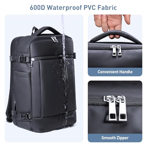 SHOWKOO Laptop Backpack for 17 Inch Laptop, 40L Expandable Large Capacity Backpack, TSA Carry On Travel Backpack with Padded Laptop Compartment, Water-Resistant College & Commuter Bag, Black