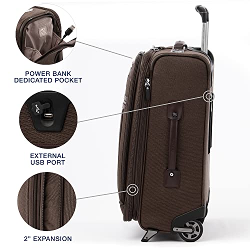 Travelpro Platinum Elite Softside Expandable Carry on Luggage, 2 Wheel Upright Suitcase, USB Port, Men and Women, Rich Espresso, Carry On 22-Inch