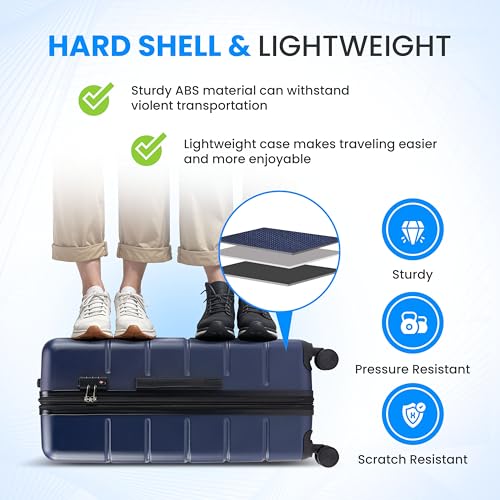 Simple Deluxe 20 Inch Expandable Hardside Carry On with Spinner Wheels & TSA Lock, ABS Hard Shell Lightweight Rolling Luggage Suitcase, Blue