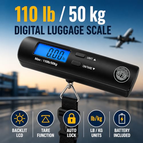 Home Studio Collection Digital Luggage Scale, Backlit LCD, 110lb, Hook