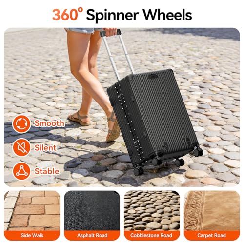 Faqy Z Carry on Luggage, Zipperless Suitcase, Front Pocket, Black, 20 in