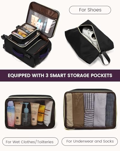 LOVEVOOK 4 Pcs Carry On Luggage 22x14x9 Airline Approved, 20 Inch Carry On Suitcases with Wheels, Softside Rolling Suitcase for Women Men, with TSA Lock Weekender Travel Luggage