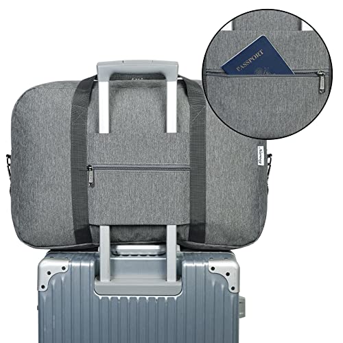 Narwey Foldable Carry on Luggage 22x14x9 Airline Approved Duffle Bag for Travel Packable Duffel Bag for Traveling Airplane for Women and Men 40L (Grey (With Shoulder Strap))