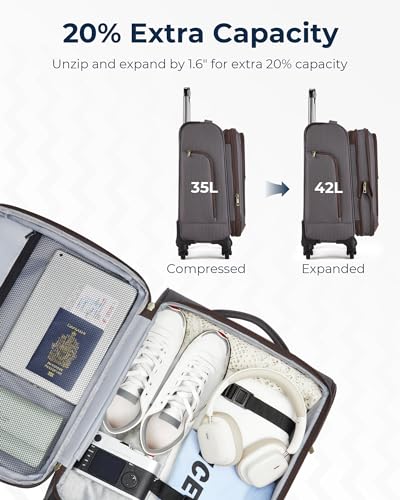 BAGSMART Carry-On Luggage Airline Approved, 20 inch Expandable Suitcase with Duffel bag, Softside Lightweight Suitcases with Spinner Wheels, Gray