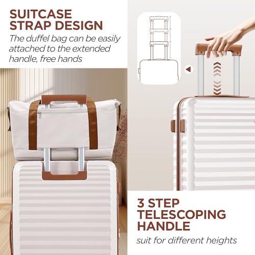 SHOWKOO Carry On Luggage Hardshell Lightweight Luggage Set, Suitcase with Double Spinner Wheels Tsa Lock White 3 piece set Beige White (DB/TB/20in)