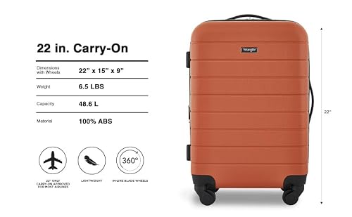 Wrangler Smart Spinner Hardside Luggage, 22-Inch Carry-On, Burnt Orange