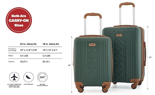 Wrangler 22" and 18" Heartland 2-Piece Carry-On Luggage Set, Satin Moss
