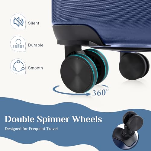 NEWBULIG 20 Inch Carry On Luggage, ABS Hard Shell Lightweight Rolling Expandable Suitcase with Double Spinner Wheels & TSA Lock, Travel Suitcase for Business Trips and Short Vacations, Blue
