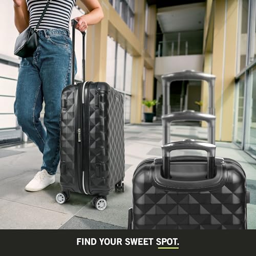 Kenneth Cole REACTION Diamond Tower Collection Lightweight Hardside Expandable 8-Wheel Spinner Travel Luggage, Black, 20-Inch Carry On