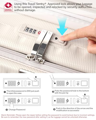 Hanke 20 Inch Expandable Carry On Luggage Airline Approved Top Opening Hard Shell Suitcases with Wheels Lightweight Travel Luggage Carry On Suitcase for Woman Men-Ivory White