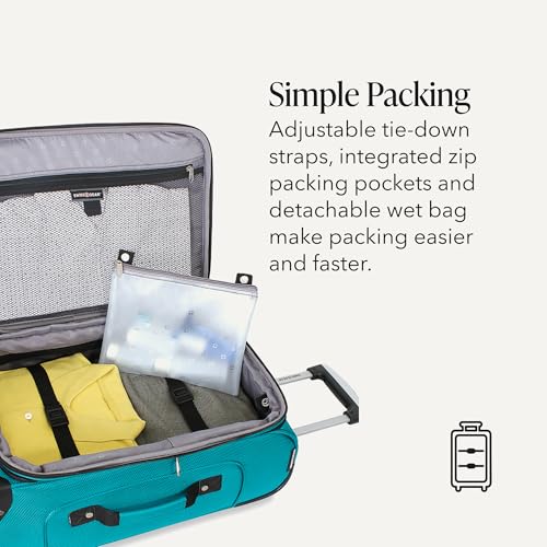 SWISSGEAR Sion Softside Expandable Spinner Luggage Durable Lightweight Travel Suitcase, Teal, Carry-On