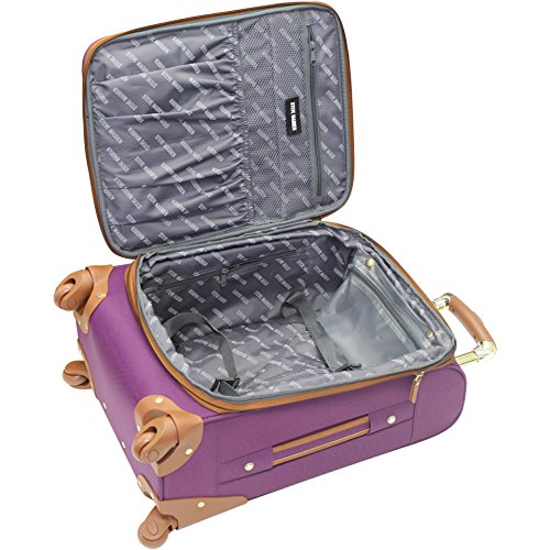 Steve Madden Designer Luggage Collection - Lightweight Softside Expandable Suitcase for Men & Women - Durable 20 Inch Carry On Bag with 4-Rolling Spinner Wheels (Global Purple)