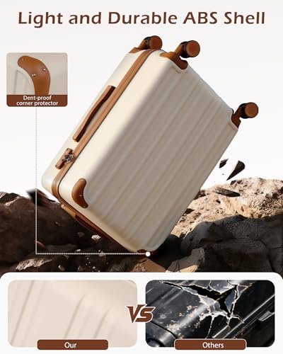 Coolife Carry On Luggage, Suitcase with Durable and Lightweight, carry on suitcase with ABS Hardshell, Dual Spinner Wheels, TSA Lock, and YKK Zipper(apricot white, S(20in)_carry on)