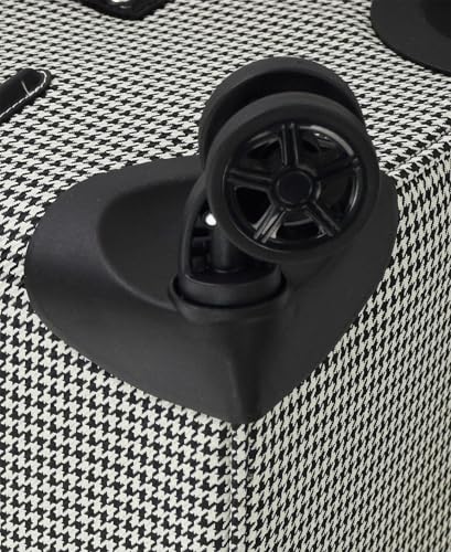 London Fog Cambridge 20" Expandable Spinner Carry-on Softside Suitcase with Laptop Compartment, Black White Houndstooth