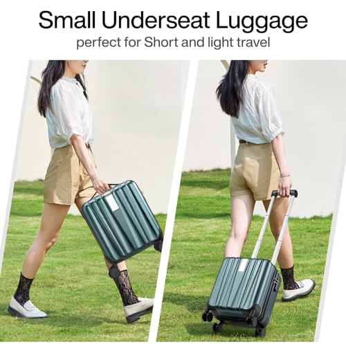 Hanke 14 Inch Underseat Carry On Luggage with Wheels Hard Shell Suitcases Lightweight Small Luggage for Weekender Mini Suitcase Carry On Bag Travel Luggage for Travel Rolling Suitcase.(Blackish Green)