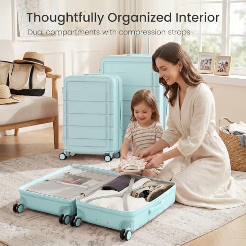 SHOWKOO PRO G-Series Luggage Sets 3pcs, 100% Premium PC Durable Expandable Luggage Suitcase with Double Wheels TSA Lock Mint Green