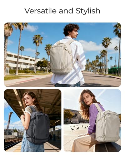 BAGSMART Travel Backpack Women, 15.6 Inch Carry On Backpack Flight Approved, TSA Approved Personal Item Travel Bag, Water Resistant Weekender Bag Luggage Daypack, Beige