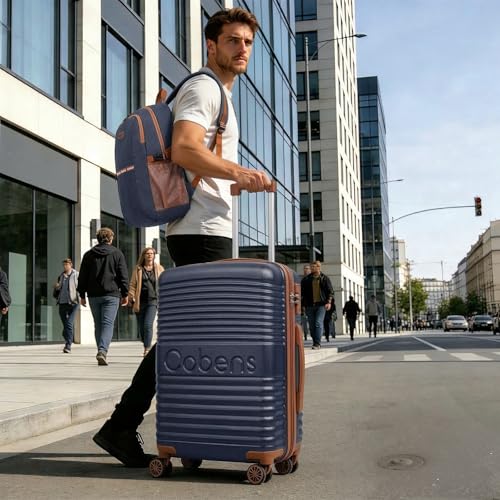 Cobens Carry on Luggage 22x14x9 Airline Approved, Suitcases with Wheels Hardshell, Lightweight Hardside Luggage Set with TSA Lock, 20Inch Blue Carry on Suitcase