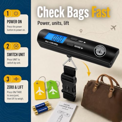 Home Studio Collection Digital Luggage Scale, Backlit LCD, 110lb, Hook