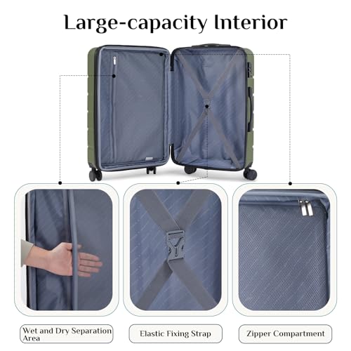 OLIXIS 20 Inch Carry-On Luggage, Hardside Suitcase with Spinner Wheels, Lightweight ABS Hard Shell Travel Luggage, TSA Approved Lock, Expandable Small Suitcase for Business & Travel–Olive Green