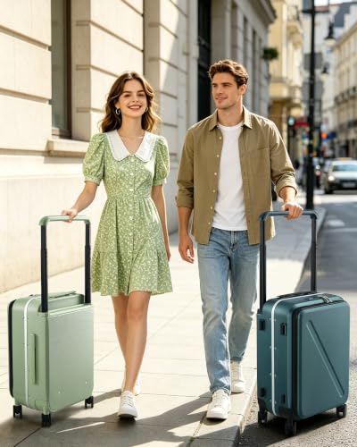 MILADA Wide Handle Carry On Luggage with Front Pocket Hardshell 20 Inch Front Opening Luggage with Spinner Wheels TSA Lock Aluminium Suitcase Airline Approved Carry-On Travel Luggage, White