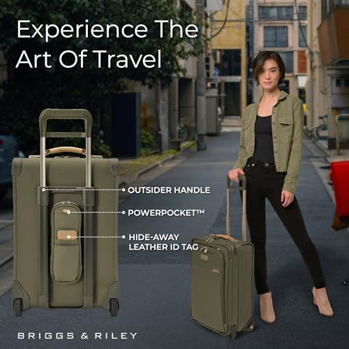 Briggs & Riley Essential 22" 2-Wheel Expandable Carry On - Luggage for Travel, Suitcases with Wheels, Softside Rolling Bag for Men & Women, Self-Repairing Zipper - Baseline Collection, Olive
