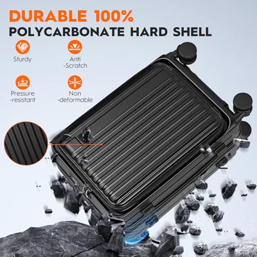 Expandable Top Opening 20 Inch Carry On Luggage with Laptop Compartment – Polycarbonate Hard Shell Suitcase, TSA Lock & Spinner Wheels (Black)