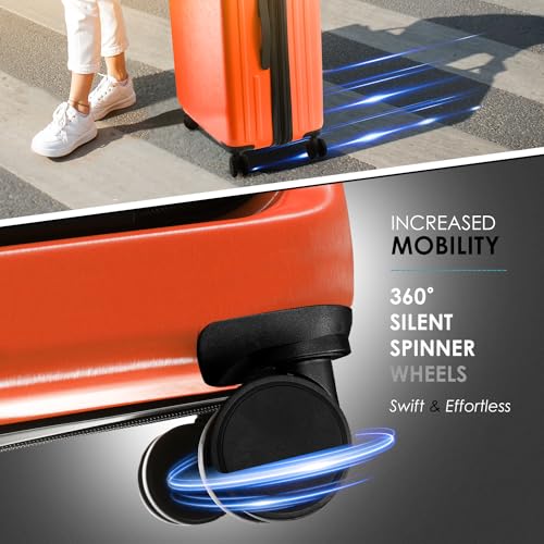 TRAVELARIM 20 Inch Carry On Luggage 22x14x9 Airline Approved, Carry On Suitcase with Wheels, Hard-shell Carry-on Luggage, Orange Small Suitcase, Hardside Luggage Carry On with Cosmetic Carry On Bag
