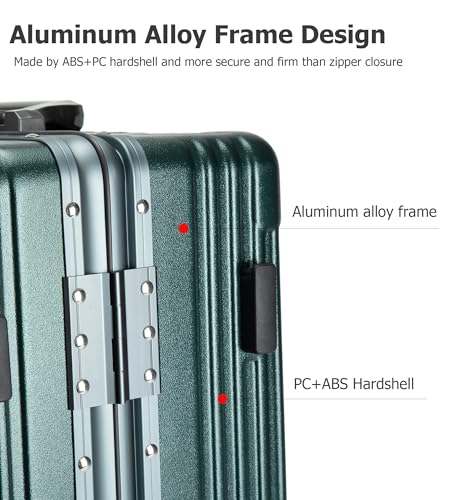feilario Aluminium Frame PC Hard Shell Spinner Wheels Luggage,20.8"X15"X8.7 Airline Approved Built-In TSA lock Carry on Suitcase, with Cup Holder, USB Port, Phone Holder