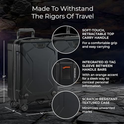Briggs & Riley International 21" Carry On Spinner - Luggage for Travel, Suitcases with Wheels, Hardside Rolling Bag for Men & Women, Self-Repairing Zipper - Torq Collection, Stealth Black